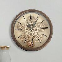 Borough Wharf Garley Living Room Round Wall Clock with Metal Frame, Glass Front Gear Wall Clock Brown/Orange 23cm W X 23cm H X 8cm D