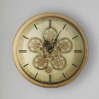 Borough Wharf Garley Living Room Round Wall Clock with Metal Frame, Glass Front Gear Wall Clock Gold 23cm W X 23cm H X 8cm D