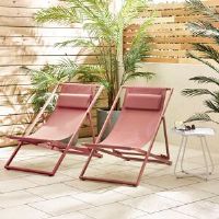 17 Stories Settera Pair of Garden Sun Lounge Deck Chairs - Classic Set for Modern Patio Pink 236.22cm H X 160.02cm W X 264.16cm D