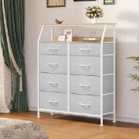 17 Stories Chest Of Drawer Bedroom Fabric Dresser With 8 Drawers Storage Unit Steel Frame Wood Top Grey 107cm H X 98.5cm W X 29cm D