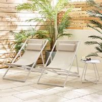17 Stories Settera Pair of Garden Sun Lounge Deck Chairs - Classic Set for Modern Patio Cream 236.22cm H X 160.02cm W X 264.16cm D