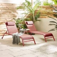17 Stories Cobra Pair of Garden Sun Loungers - Classic Set for Modern Patio Pink 62.5cm W X 198cm L