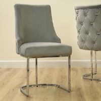 Fairmont Park Upholstered Velvet Dining Chair With Stainless Steel Metal Base, Modern Accent Occasional Chair Chrome/Grey 102.5cm H X 55cm W X 62.5cm D
