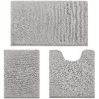 Ebern Designs Rigg Set Of 3, Chenille Bath Mat, Machine Washable Quick Dry Rectangle Bath Rug Grey 80cm W