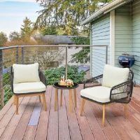 17 Stories 3 Piece Patio Chair Set Outdoor Rattan Bistro Set With Removable Cushion Brown;Natural Wood 2