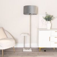 Fairmont Park Ahlayla Floor Lamp with Table and Velvet with Inner Lamp Shade and LED Bulb Brushed/White/Grey/Chrome 146cm H X 54cm W X 35cm D
