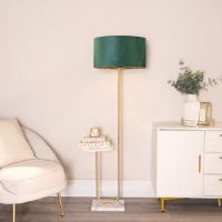 Fairmont Park Ahlayla Floor Lamp with Table and Velvet with Inner Lamp Shade and LED Bulb Brushed/White/Green/Gold 146cm H X 54cm W X 35cm D