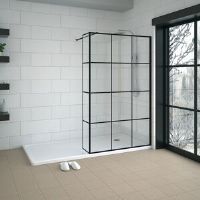 Belfry Bathroom Black Grid Walk In Shower Enclosure Wet Room 1000mm Glass Screen with 300mm Return Panel Black 195cm H X 100cm W X 30cm D