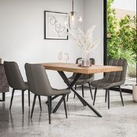 Fairmont Park Donni Dining Table And Chairs - Table Top w Legs + Nova Faux Leather Dining Chair Set Of 4 Oak/Black/Grey 4