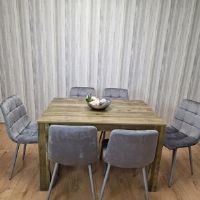 Fairmont Park Dining Table and 6 Chairs Rustic Effect Wood Table 6 Black Velvet Chairs Dining Room Grey 6