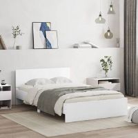 17 Stories Bed Frame With Headboard And LED Brown Oak 135X190 Cm Double White Small Double (4')
