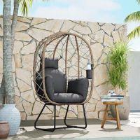 World Menagerie Wicker Outdoor Rattan Egg Chair Garden Chair Dark Grey 146cm H X 93cm W X 72cm D
