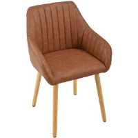 Corrigan Studio Brown Pu Dining Chair Set Of 4 Natural Wood 84cm H X 57.5cm W X 53cm D