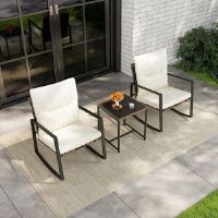 17 Stories 3-Piece Rocking Bistro Set Wicker Patio Furniture Set Porch Chair Set Black 2
