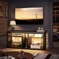 Metro Led Tall Tv Stand, Entertainment Center For 55/60/65 Inch Tv, Gaming Tv Console With Storage For Ps4, Adjustable Shelf Modern High Tv Cabinet For Livi Carbon Black 65"