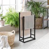 Belfry Bathroom Towel Stand Free Standing Metal Towel Racks Freestanding 2 Tier Towel Rails Black Bath Towel Holder For Towel Washcloths Bathroom Accessories Storage Matte Black 74cm H X 41cm L X 21cm D