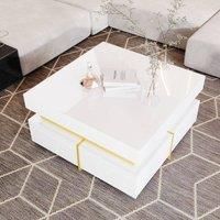 BTM High-Gloss Side Table with Drawer & Gold Accents in White