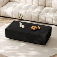 BTM High-Gloss Coffee Table with Push-Pull Storage & Dual Drawers in Black
