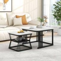 BTM Marble & Metal Nesting Tables, Square Set of 2 in White