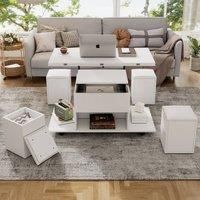 BTM White Lift-Top Coffee Table with Hidden Storage