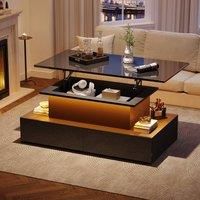 BTM Rectangular Lift Table with LED & 4 Drawers, High Gloss in Black