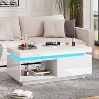 BTM White High Gloss LED Coffee Table with Drawer & Shelf