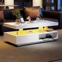 BTM High Gloss LED Coffee Table for Home & Office, 2 Drawers in White