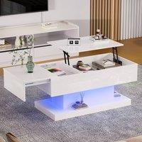 BTM High Gloss Lift Table, Extendable Top with Storage in White