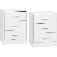 17 Stories Bedside Tables Set Of 2, Chest Of 3 Drawers Nightstands White Bedside Cabinets, Living Room Side Tables, 39x28x54cm White 54cm H X 39cm W X 28cm D