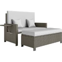 17 Stories 130cm Wide Outdoor Rectangle Patio Sectional Set with Cushions Light Grey 91cm H X 130cm W X 72cm D