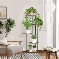 Borough Wharf Plant Stand Indoor, 5-Tier Tall Plant Stands Plant Shelf Indoor Clearance, Corner Display Rack Flower Pot Holder, Metal Flower Shelves For Multiple Pl Black;Brown 106cm H X 30cm L X 30cm D