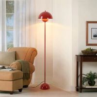 Latitude Run Flowerpot Floor Lamp For Living Room, Industrial Metal Lampshade Standing Lamp With Foot Switch, Modern Reading Tall Floor Light For Kitchen Island Be Red 160cm H X 30cm W X 15cm D