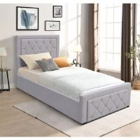 Canora Grey Ottoman Storage Gaslift Bed Grey Velvet With Memory Foam Mattress Bedroom Furniture Grey Single (98 x 205cm)