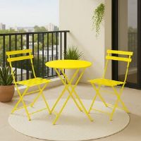 17 Stories 3-Piece Folding Bistro Set, Outdoor Garden Metal Table and Chairs, Powder-Coated Steel, 4 Colours Available Yellow 2