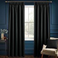 17 Stories Moncear 100% Polyester Blackout Pencil Pleat Room Darkening 230 GSM Curtain Pair (Set of 2) Black 168cm Width x 228cm Drop