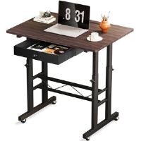 17 Stories Standing Desk Height Adjustable 80×50Cm, Mobile Small Portable Computer Office Desks With Wheels, Tablet Slot And Smart Storage, Manual Sit Stand Tabl Black/Brown
