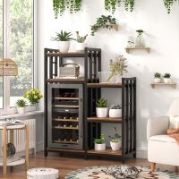 Borough Wharf Kitchen Bakers Rack, Utility Storage Shelf, Mini Fridge & Microwave Oven Stand Table, Coffee Bar, Adjustable Kitchen Shelves Black;Brown 135cm H X 103cm W X 40cm D