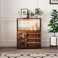 Rio 3-Tier Wine Bar Cabinet with LED Lights, Detachable Wine Rack and Storage Space, Bar Cabinet for Liquor and Glasses, Living Room and Bar Brown 92cm H X 69cm W X 35cm D