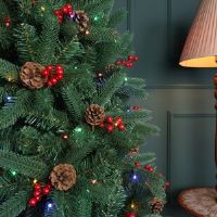 The Seasonal Aisle Pre-Lit 7Ft Christmas Tree, 1220 Pe+Pvc Branch Tips, 450 Multicolor Led Lights-9 Chasing Modes, Xmas Tree With 72 Berries And 72 Pine Cones 6.88'