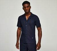 Belier Pleated Short Sleeve Shirt - Navy - Size XL