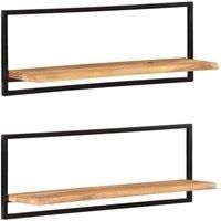 Wall Shelves 2 pcs 100x24x35 cm Solid Wood Acacia and Steel
