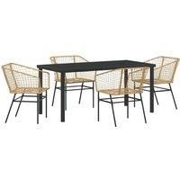 5 Piece Garden Dining Set Brown Poly Rattan