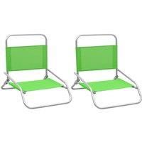 Folding Beach Chairs 2 pcs Green Fabric