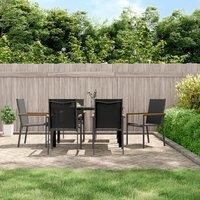 7 Piece Garden Dining Set Black Textilene and Steel