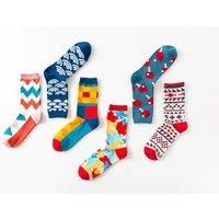 Men'S Colourful Pattern Tube Socks - 6 Designs! - Blue