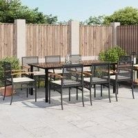 9 Piece Garden Dining Set with Cushions Black Poly Rattan