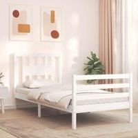 Bed Frame with Headboard White Single Solid Wood