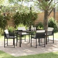 5 Piece Garden Dining Set with Cushions Black Poly Rattan