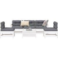 6 Piece Garden Sofa Set White Solid Wood Pine