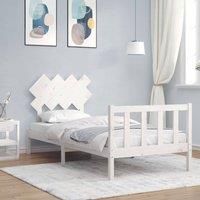 Bed Frame with Headboard White Single Solid Wood